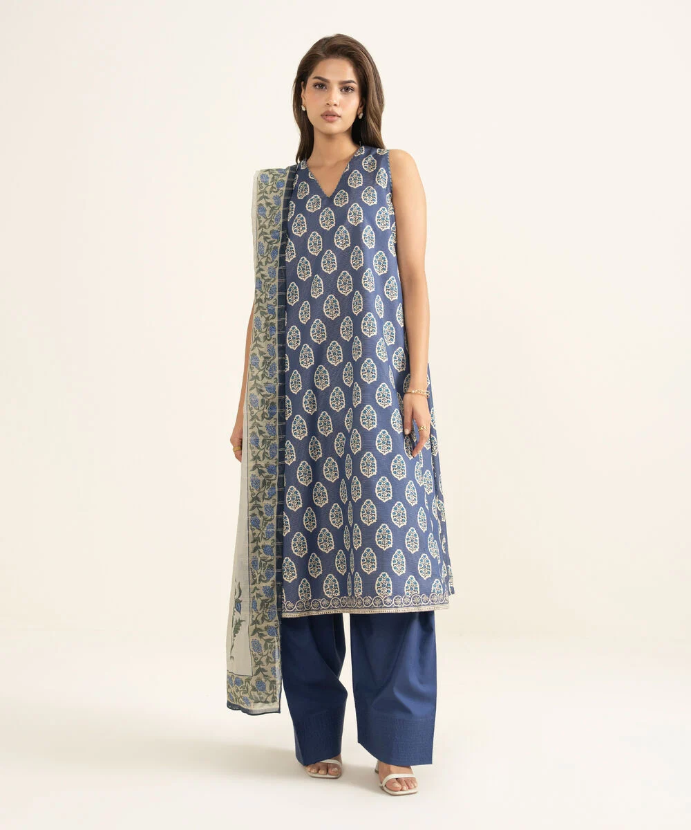 3 Piece - Printed Zari Lawn Suit